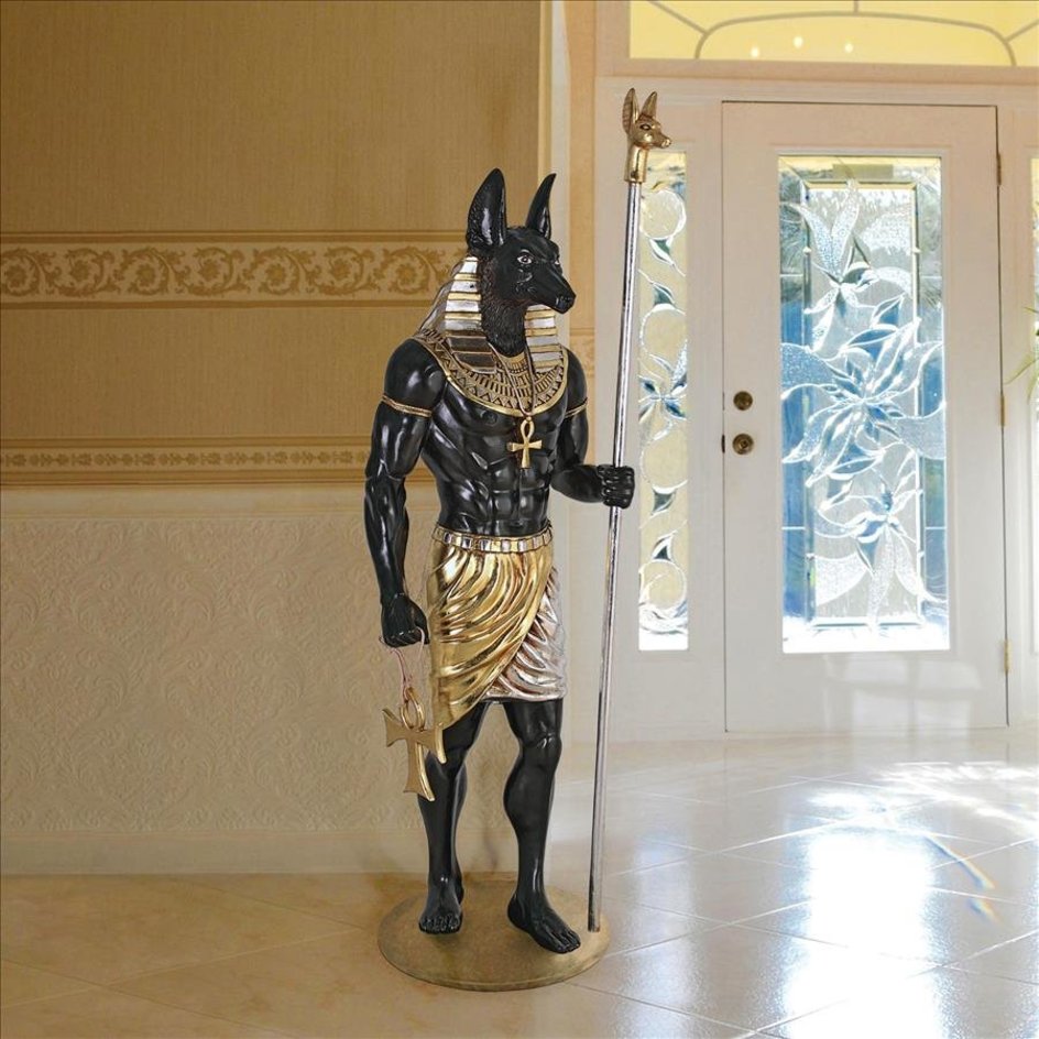 ALDO Décor>Artwork>Sculptures & Statues 26.5"Wx26.5"Dx74"H / NEW / rasin Life-Size Anubis Egyptian Grand Ruler Hand Painted in Faux Ebony and Real Gold and Silver Statue