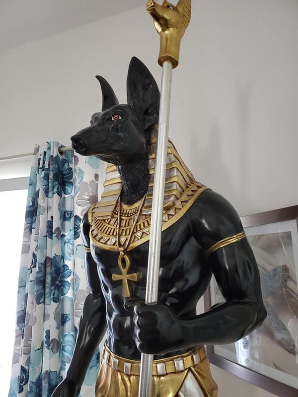 ALDO Décor>Artwork>Sculptures & Statues 26.5"Wx26.5"Dx74"H / NEW / rasin Life-Size Anubis Egyptian Grand Ruler Hand Painted in Faux Ebony and Real Gold and Silver Statue