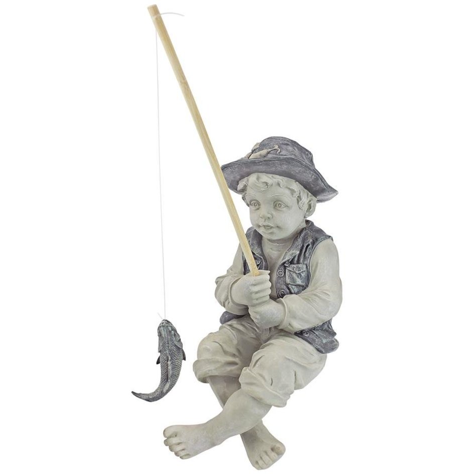 ALDO Décor>Artwork>Sculptures & Statues 9.5"Wx6.5"Dx15"H / NEW / rasin Little Fisherman Children Garden Statue By Artist Jaimy