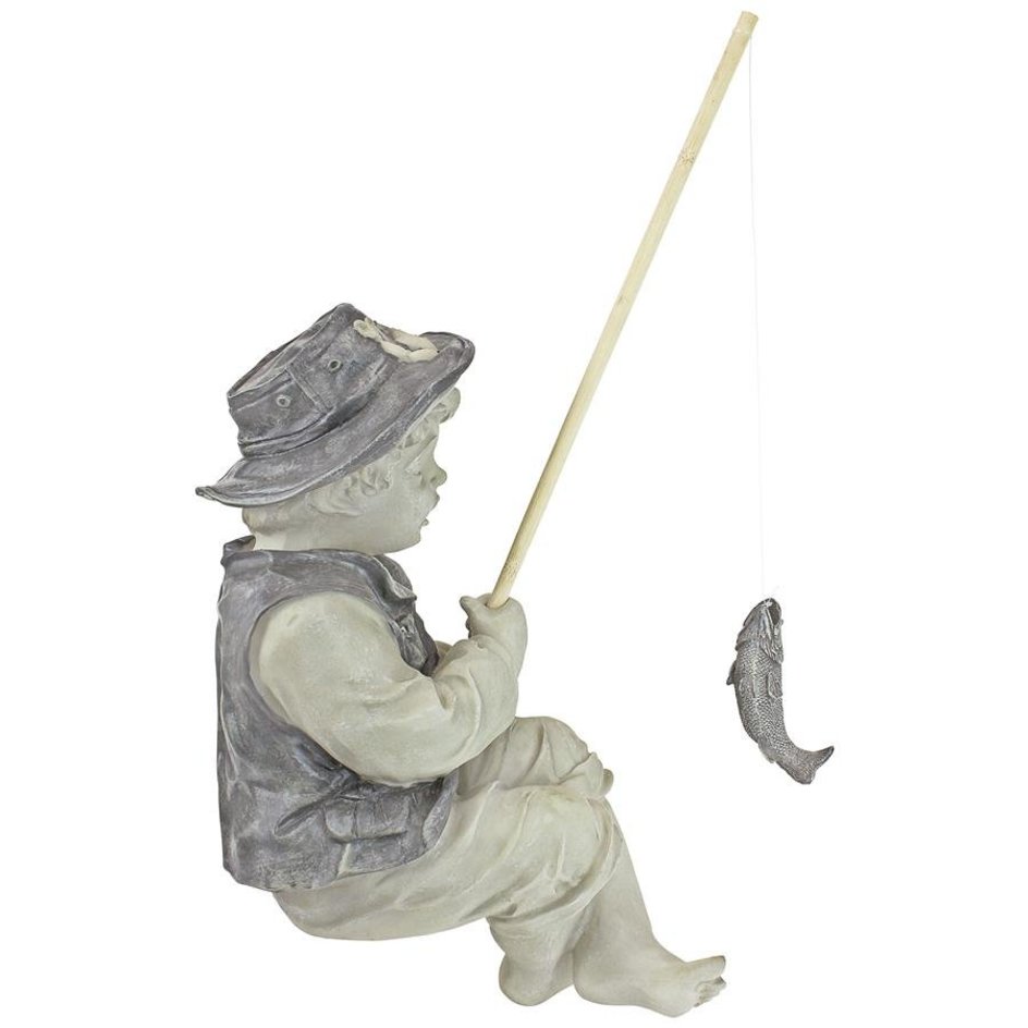 ALDO Décor>Artwork>Sculptures & Statues 9.5"Wx6.5"Dx15"H / NEW / rasin Little Fisherman Children Garden Statue By Artist Jaimy