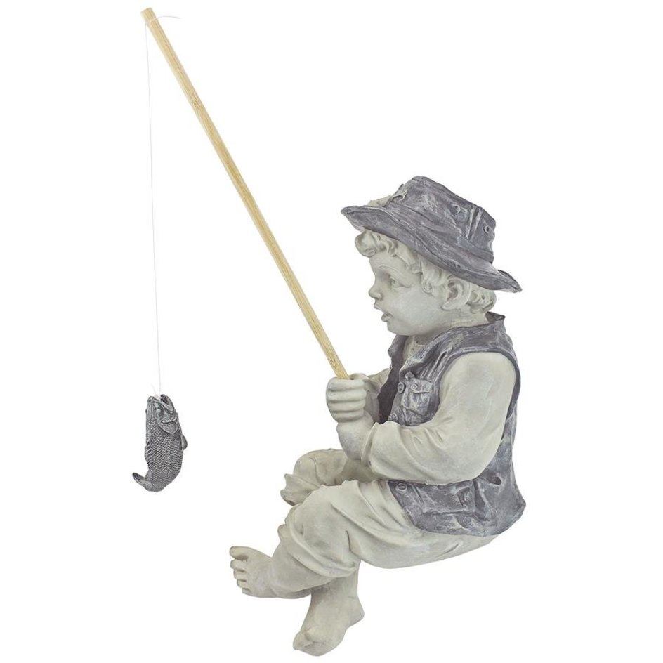 ALDO Décor>Artwork>Sculptures & Statues 9.5"Wx6.5"Dx15"H / NEW / rasin Little Fisherman Children Garden Statue By Artist Jaimy