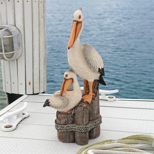 ALDO Décor>Artwork>Sculptures & Statues 9"Wx9"Dx24"H / new / resin Ocean's Perch Pelican Poolside Garden Statue