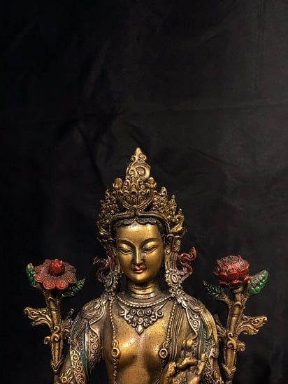 ALDO Décor>Artwork>Sculptures & Statues Ancient China's Copper Painted Green Tara Buddha For Great Success and Prosperity