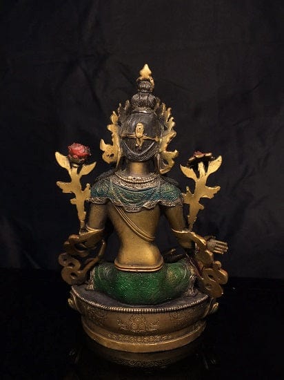 ALDO Décor>Artwork>Sculptures & Statues Ancient China's Copper Painted Green Tara Buddha For Great Success and Prosperity