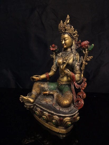 ALDO Décor>Artwork>Sculptures & Statues Ancient China's Copper Painted Green Tara Buddha For Great Success and Prosperity