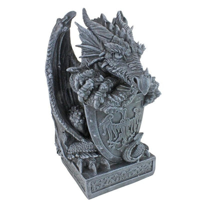 ALDO Decor > Artwork > Sculptures & Statues Arthurian Medieval Dragon Garden Statue With Shield By Artist Gary Chang