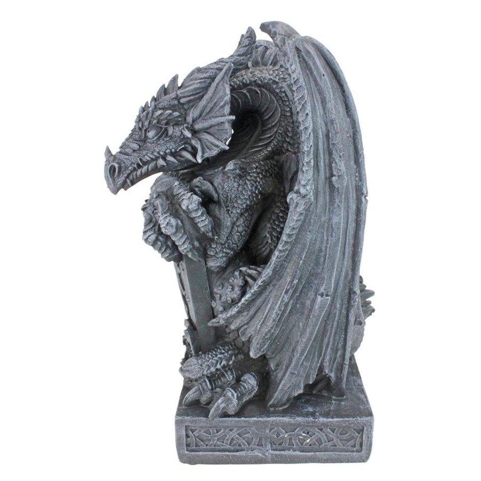 ALDO Decor > Artwork > Sculptures & Statues Arthurian Medieval Dragon Garden Statue With Shield By Artist Gary Chang