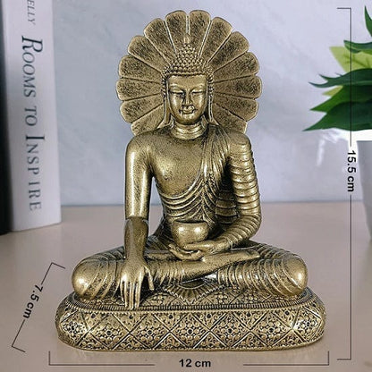 ALDO Décor>Artwork>Sculptures & Statues Bronze Feng Shui Gold and Bronze Sakyamuni Meditation Buddha Sculpture Seating On Lotus Flower Symbol of Compassion and Mercy and Healing