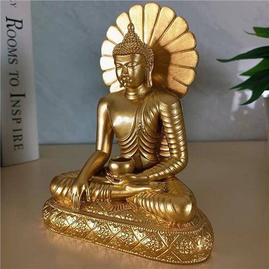 ALDO Décor>Artwork>Sculptures & Statues Feng Shui Gold and Bronze Sakyamuni Meditation Buddha Sculpture Seating On Lotus Flower Symbol of Compassion and Mercy and Healing