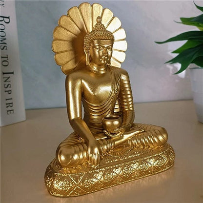 ALDO Décor>Artwork>Sculptures & Statues Feng Shui Gold and Bronze Sakyamuni Meditation Buddha Sculpture Seating On Lotus Flower Symbol of Compassion and Mercy and Healing