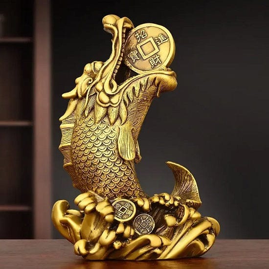 ALDO Décor>Artwork>Sculptures & Statues Feng Shui Golden Copper Brass Head Fish Sculptures For Welth,Sucess and Prosperity