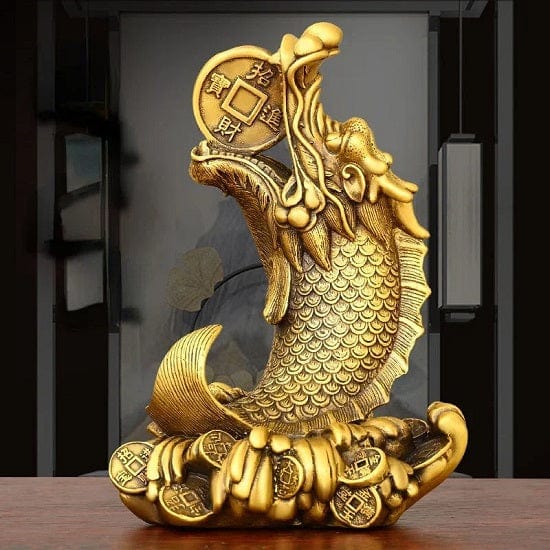 ALDO Décor>Artwork>Sculptures & Statues Feng Shui Golden Copper Brass Head Fish Sculptures For Welth,Sucess and Prosperity