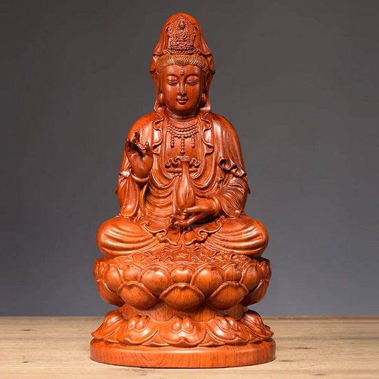 ALDO Décor>Artwork>Sculptures & Statues Feng Shui Sandalwood Hand Carved Buddha Statue For Good Luck,Wealth and Prosperity