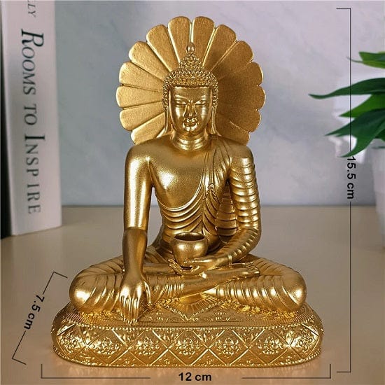 ALDO Décor>Artwork>Sculptures & Statues Feng Shui Gold and Bronze Sakyamuni Meditation Buddha Sculpture Seating On Lotus Flower Symbol of Compassion and Mercy and Healing