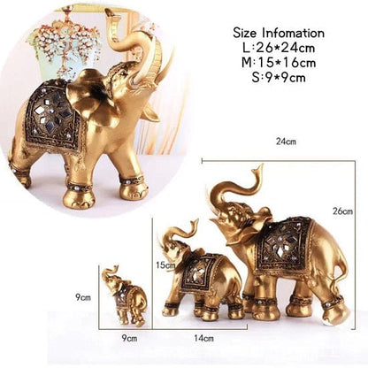 ALDO Decor / Artwork / Sculptures & Statues / Golden Fortune Elephant Famiy Hand Made Sculpture Symbolize Welth, Happiness and Prosperity