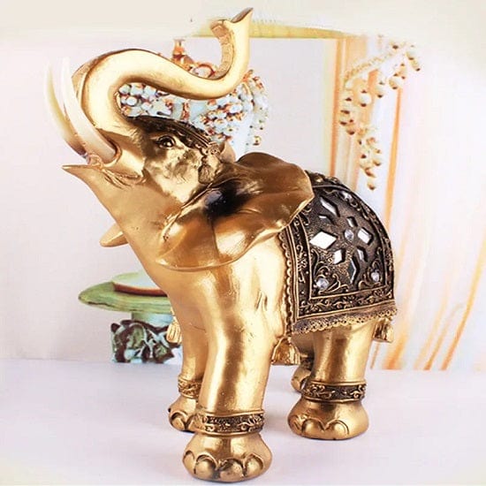 ALDO Decor / Artwork / Sculptures & Statues / Golden Fortune Elephant Famiy Hand Made Sculpture Symbolize Welth, Happiness and Prosperity