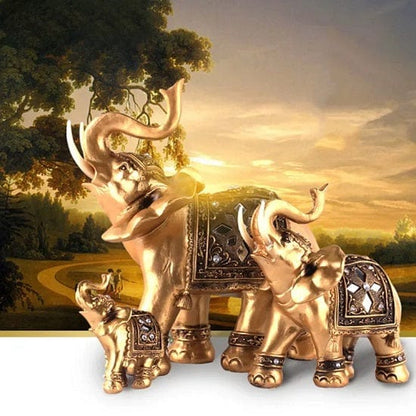 ALDO Decor / Artwork / Sculptures & Statues / Golden Fortune Elephant Famiy Hand Made Sculpture Symbolize Welth, Happiness and Prosperity