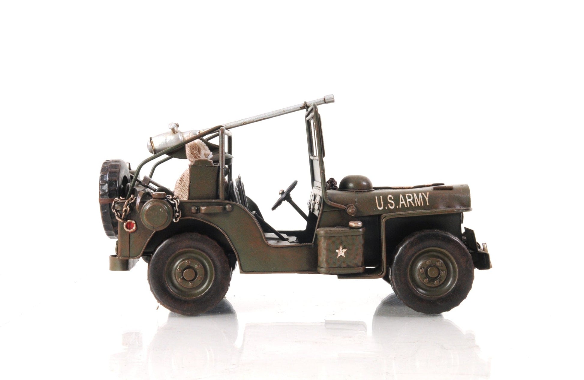 ALDO Decor > Artwork > Sculptures & Statues L: 11 W: 6.5 H: 6 Inches / NEW / iron US Army Green 1940 World War II Era Willys MB Overland Jeep Car Metal Model