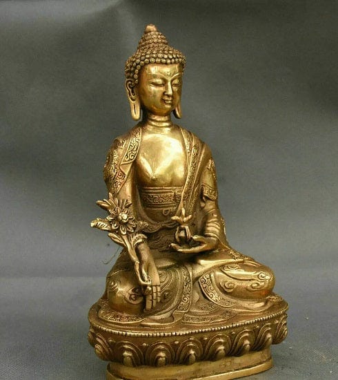 ALDO Décor>Artwork>Sculptures & Statues Large Brass Menla Medicine Buddha Buddha Statue  Symbolizes the Power of Healing and God Health.