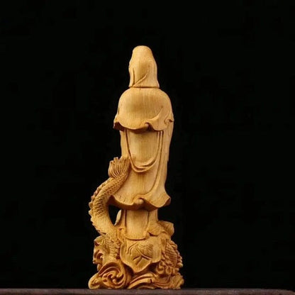 ALDO Décor>Artwork>Sculptures & Statues Natural Wood Hand Carved Kuan Yin Buddha Statue Symbolizes Peace, Love, Calm, Creates Balance and Harmony