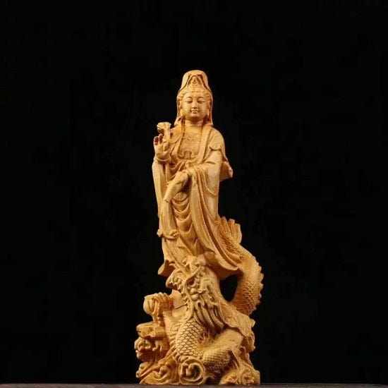 ALDO Décor>Artwork>Sculptures & Statues Natural Wood Hand Carved Kuan Yin Buddha Statue Symbolizes Peace, Love, Calm, Creates Balance and Harmony