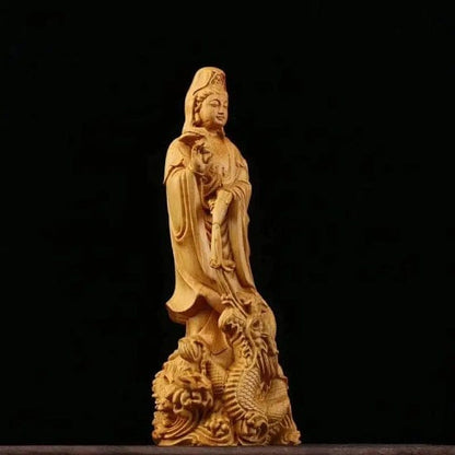 ALDO Décor>Artwork>Sculptures & Statues Natural Wood Hand Carved Kuan Yin Buddha Statue Symbolizes Peace, Love, Calm, Creates Balance and Harmony