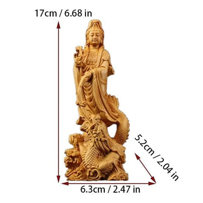 ALDO Décor>Artwork>Sculptures & Statues Natural Wood Hand Carved Kuan Yin Buddha Statue Symbolizes Peace, Love, Calm, Creates Balance and Harmony