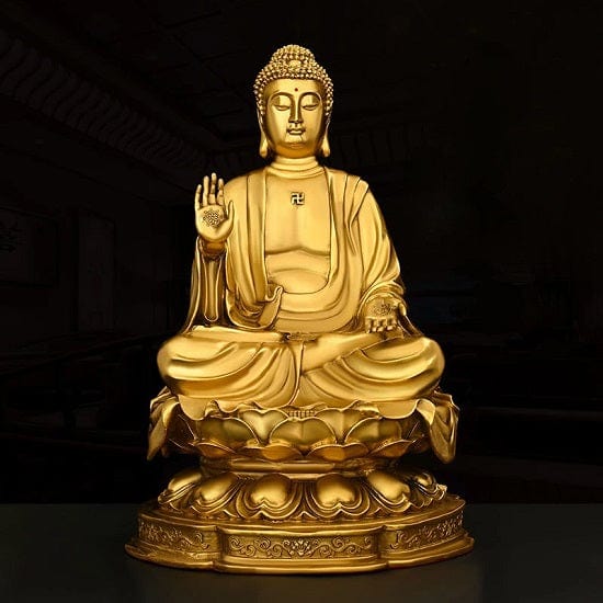 ALDO Décor>Artwork>Sculptures & Statues Pure Copper Large Feng Shui Shakyamuni Buddha Sitting On Lotus Flower For Good Luck,Wealth and Prosperity