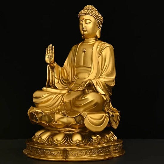 ALDO Décor>Artwork>Sculptures & Statues Pure Copper Large Feng Shui Shakyamuni Buddha Sitting On Lotus Flower For Good Luck,Wealth and Prosperity