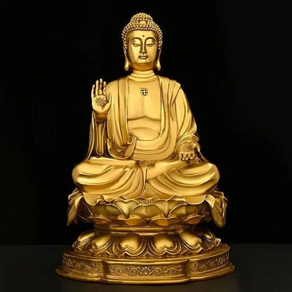 ALDO Décor>Artwork>Sculptures & Statues Pure Copper Large Feng Shui Shakyamuni Buddha Sitting On Lotus Flower For Good Luck,Wealth and Prosperity