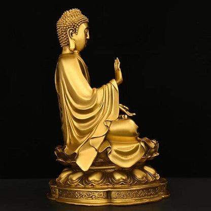 ALDO Décor>Artwork>Sculptures & Statues Pure Copper Large Feng Shui Shakyamuni Buddha Sitting On Lotus Flower For Good Luck,Wealth and Prosperity