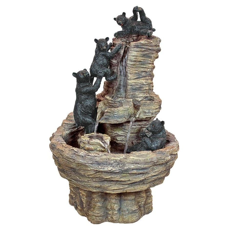 ALDO Decor > Fountains & Ponds 17"Wx16.5"Dx27"H / new / resin Three Black Bears Sculptural Garden Fountain