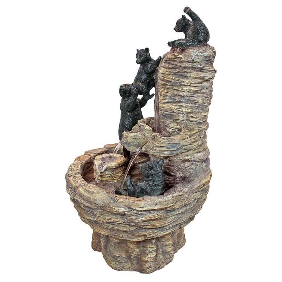 ALDO Decor > Fountains & Ponds 17"Wx16.5"Dx27"H / new / resin Three Black Bears Sculptural Garden Fountain