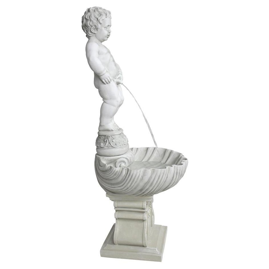 ALDO Decor > Fountains & Ponds 17"Wx17"Dx45.5"H / new / resin Peeing Boy of Brussels Sculptural Garden Fountain  with Plinth Base