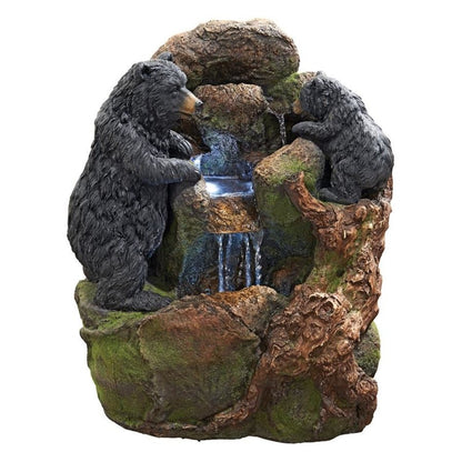 ALDO Decor > Fountains & Ponds 19.5"Wx14.5"Dx24"H / new / resin Grizzly Gulch Two Black Bears Sculptural Fountain With LED