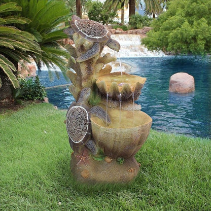 ALDO Decor > Fountains & Ponds 19"Wx16.5"Dx34"H. / new / resin Turtle Cove Cascading Sculptural Garden Fountain With LED