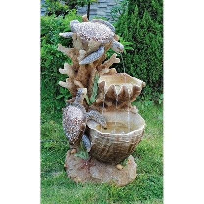 ALDO Decor > Fountains & Ponds 19"Wx16.5"Dx34"H. / new / resin Turtle Cove Cascading Sculptural Garden Fountain With LED