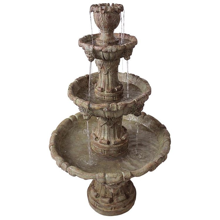 ALDO Decor > Fountains & Ponds 31.5"Wx31.5"Dx56"H / new / resin Italian Medici Garden Sculptural  Lion Four Tier Brown Stone Fountain