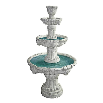 ALDO Decor > Fountains & Ponds 31.5"Wx31.5"Dx56"H / new / resin Italian Medici Style Lion Garden Sculptural  Four Tier Brown Stone Fountain Antique Stone