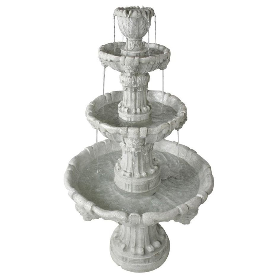 ALDO Decor > Fountains & Ponds 31.5"Wx31.5"Dx56"H / new / resin Italian Medici Style Lion Garden Sculptural  Four Tier Brown Stone Fountain Antique Stone