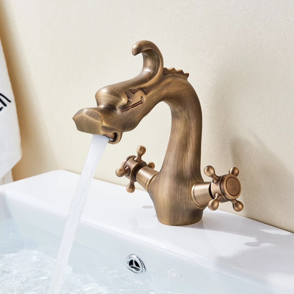 ALDO Hardware>Plumbing Fixtures Antique Brass Luxury Contemporary Bathroom Dragon Basin Faucet Deck Mounted.