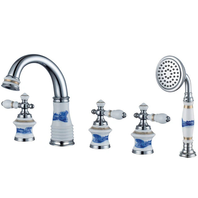 ALDO Hardware>Plumbing Fixtures Bathtub Basin Faucet Chrome Brass and Ceramic Deck 5 Holes Bathtub Mixer Faucet