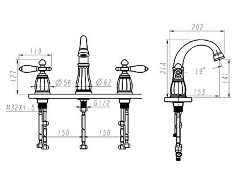 ALDO Hardware>Plumbing Fixtures Bathtub Basin Faucet Chrome Brass and Ceramic Deck 5 Holes Bathtub Mixer Faucet