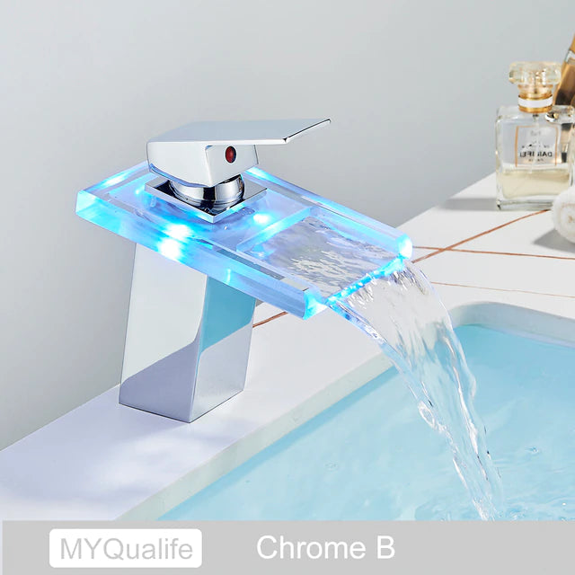 ALDO Hardware>Plumbing Fixtures CHCT Luxury Modern Bathroom  Waterfall  Basin Faucet LED Color Changing  Deck Mounted Single Handle