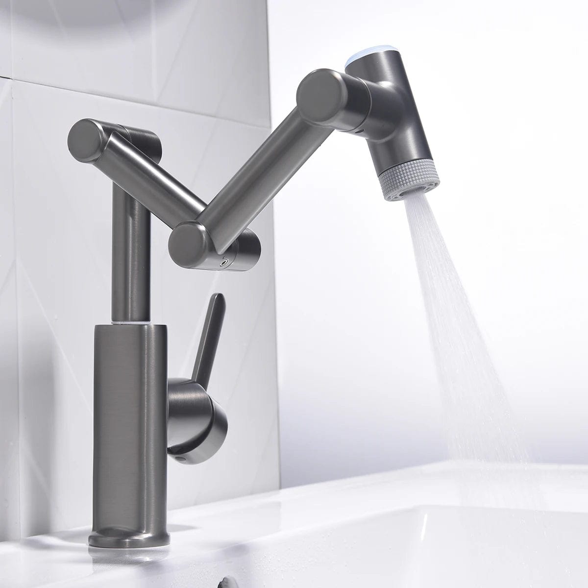 ALDO Hardware>Plumbing Fixtures Dark Gray Unique Folding Digital Display LED Basin Faucet Mixer 360 Rotation Multi-function Stream Sprayer