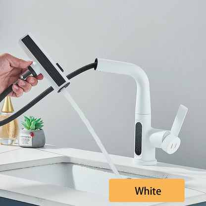 ALDO Hardware>Plumbing Fixtures Intelligent Waterfall Basin Faucet with Temperature Digital Display Lift Up Crane Pull Out Faucet