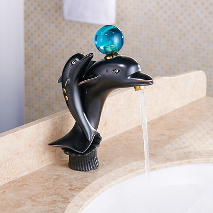 ALDO Hardware>Plumbing Fixtures Luxury Dolphin Bathroom Basin Solid Brass Faucets Contemporary Deck Mounted