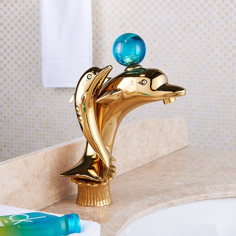 ALDO Hardware>Plumbing Fixtures Luxury Dolphin Bathroom Basin Solid Brass Faucets Contemporary Deck Mounted