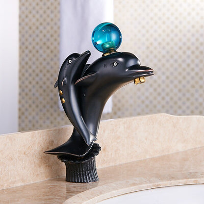 ALDO Hardware>Plumbing Fixtures Luxury Dolphin Bathroom Basin Solid Brass Faucets Contemporary Deck Mounted