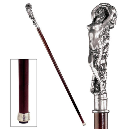 ALDO Health Care Mobility & Accessibility Canes & Walking Sticks 1.5"Wx1.5"Dx39"H / NEW / Wood Italian Solid Hardwood Goddess of Love Pewter Walking Stick Collectible Gift